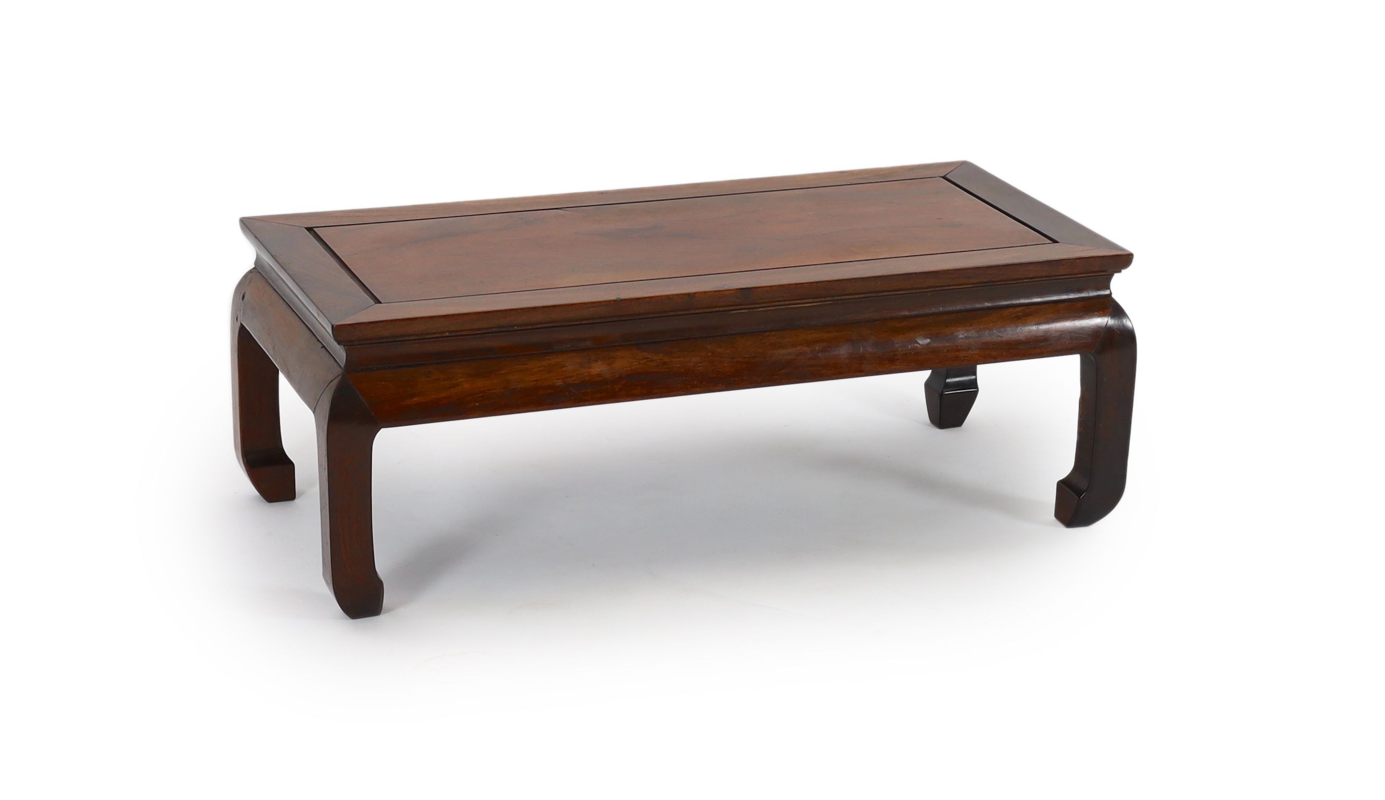 A small Chinese huanghuali Kang table, late Qing dynasty, 93cm long, 45.5cm wide, 33.5cm high, old repairs